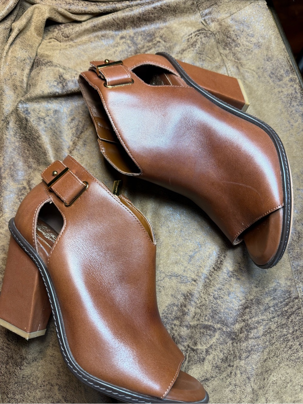 49. Vince Camuto Tan Brown Open-Toe Block Heel Sandals